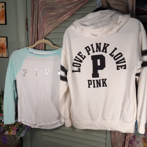 PINK Victoria's Secret Tops - PINK V. Secret zip hoodie & jersey tee lot sz XS